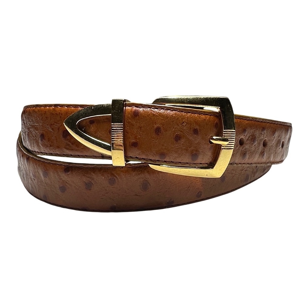 Irvine Park Mens Cognac Ostrich Embossed Italian‎ Leather Belt Gold Hardware 2XL